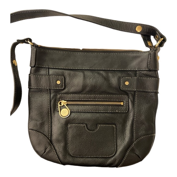Isaac Mizrahi Unisex Cross-Body Bag Leather Black - Picture 1 of 7